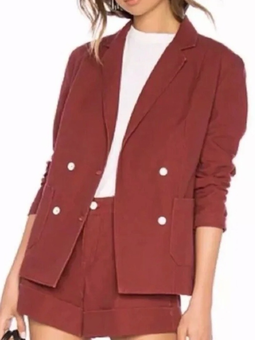 Father’s Daughter Revolve XS Denim Canvas Work Jacket Brick Red DB Button NWT